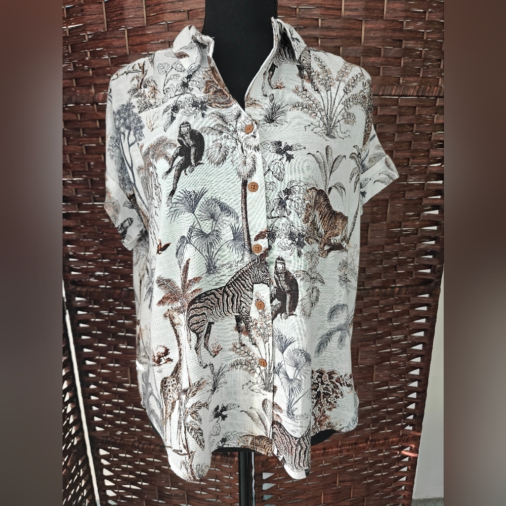 Women's Safari Print Button Down Shirt